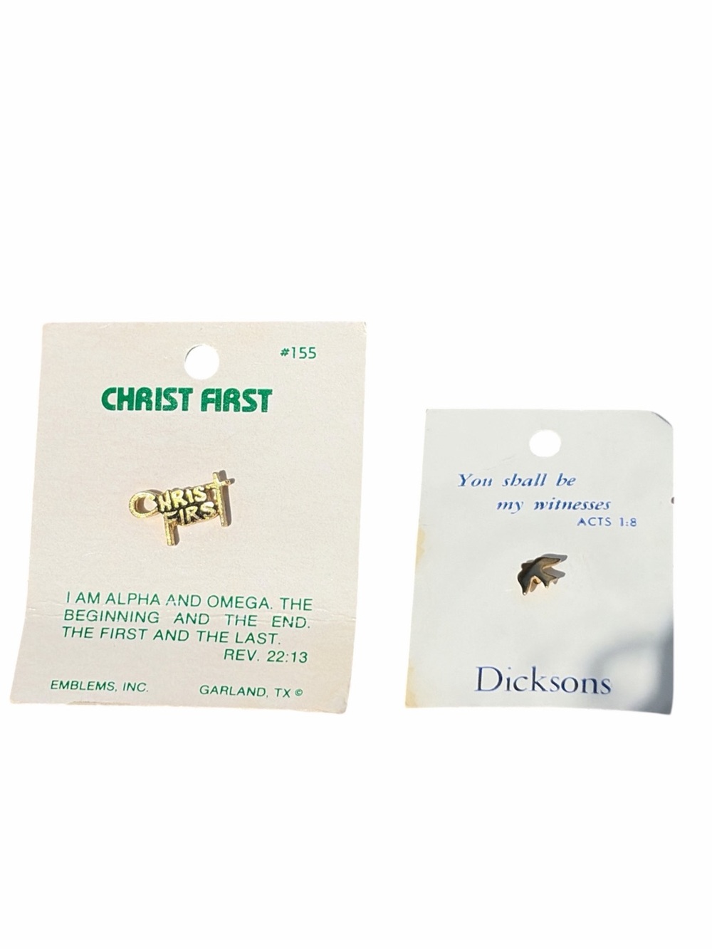 Vintage Religious Enamel Lapel Pins • Christ First Cross & Dove